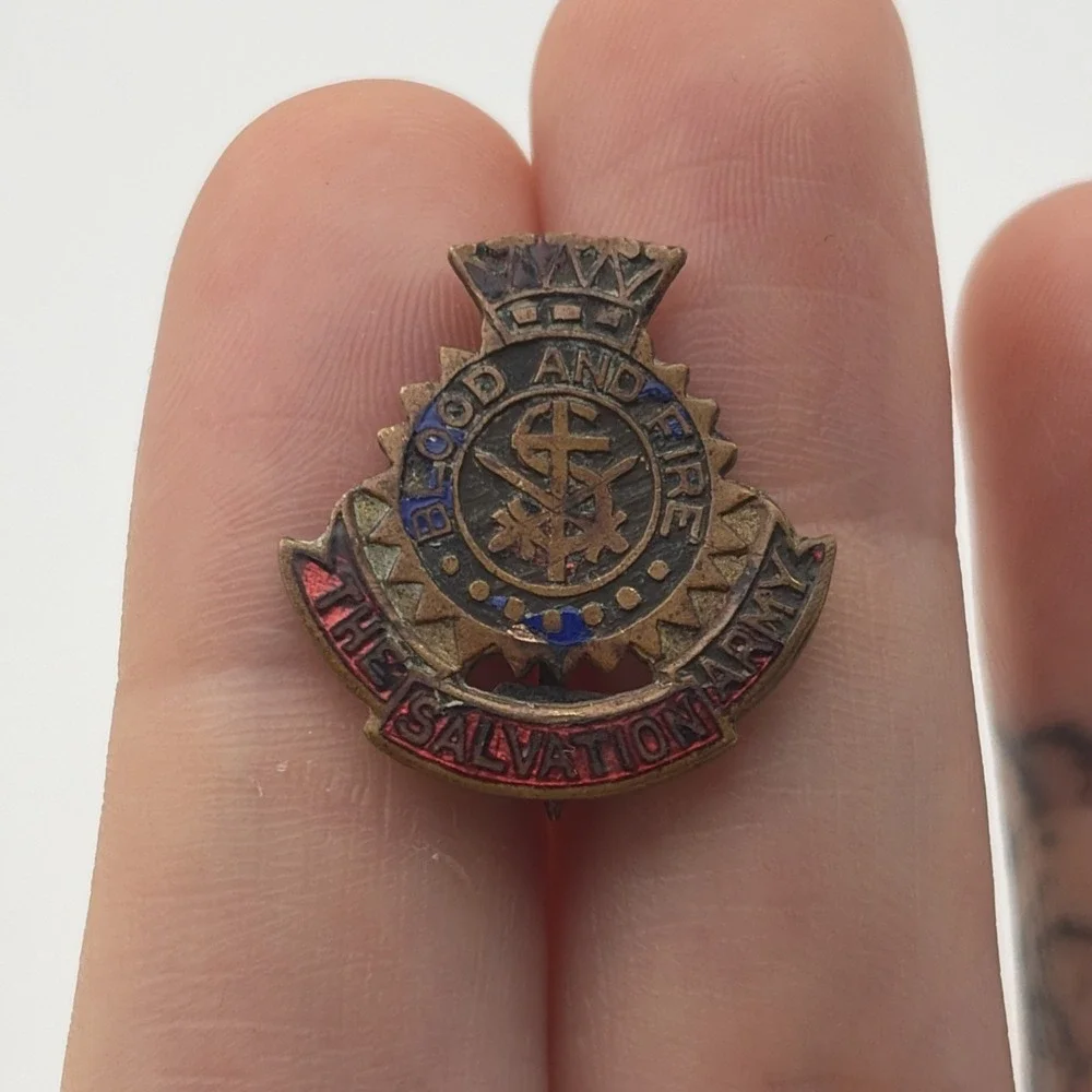 Vintage Blood And Fire Salvation Army Lapel Hat Pin